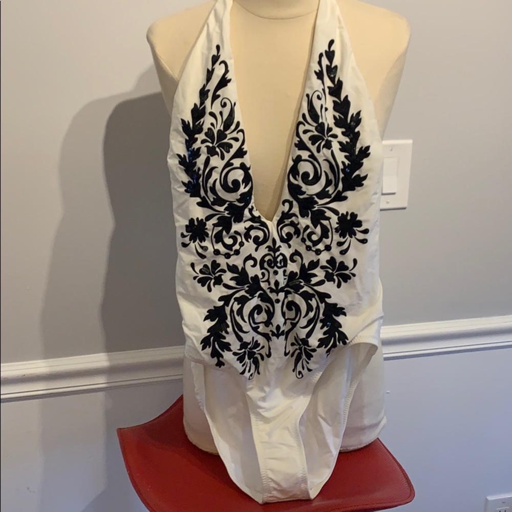 NWT Jantzen white beaded halter bathing suit